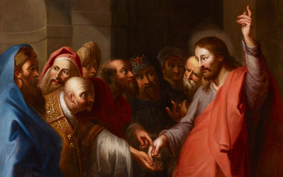 tableau du XVIIIe siècle, intitulé L’Impôt dû à César et dont l’auteur est inconnu